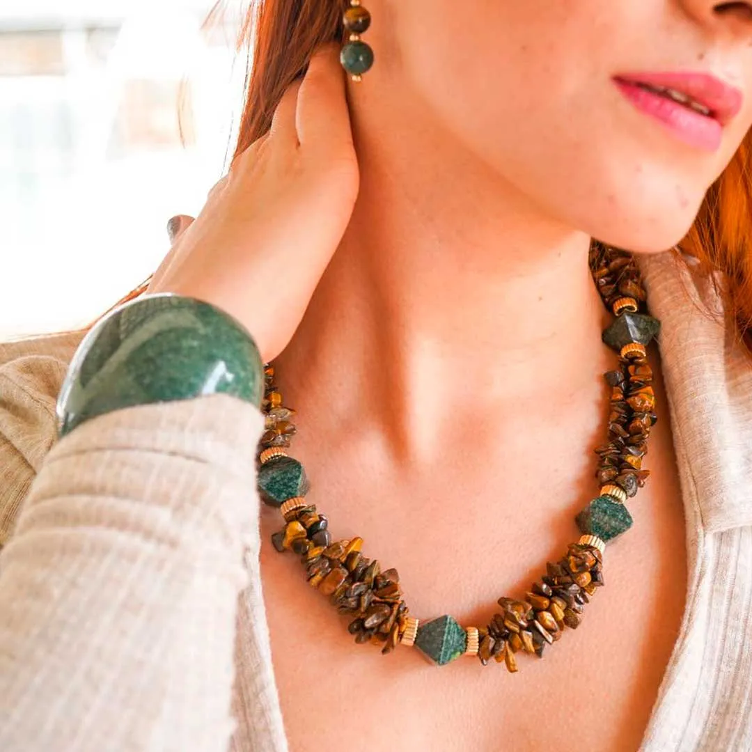 Tiger's Eye and Jade Necklace