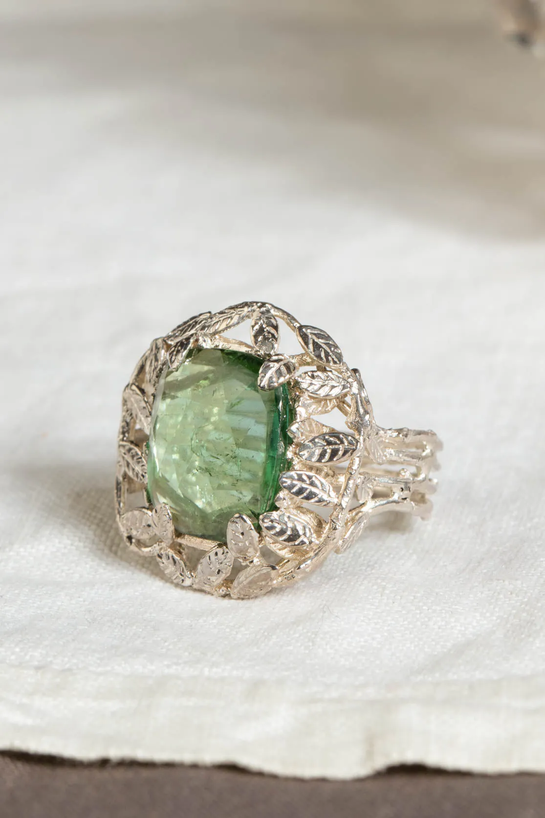 Tourmaline And Leaves Cocktail Ring - One Of A Kind in 925 Sterling Silver