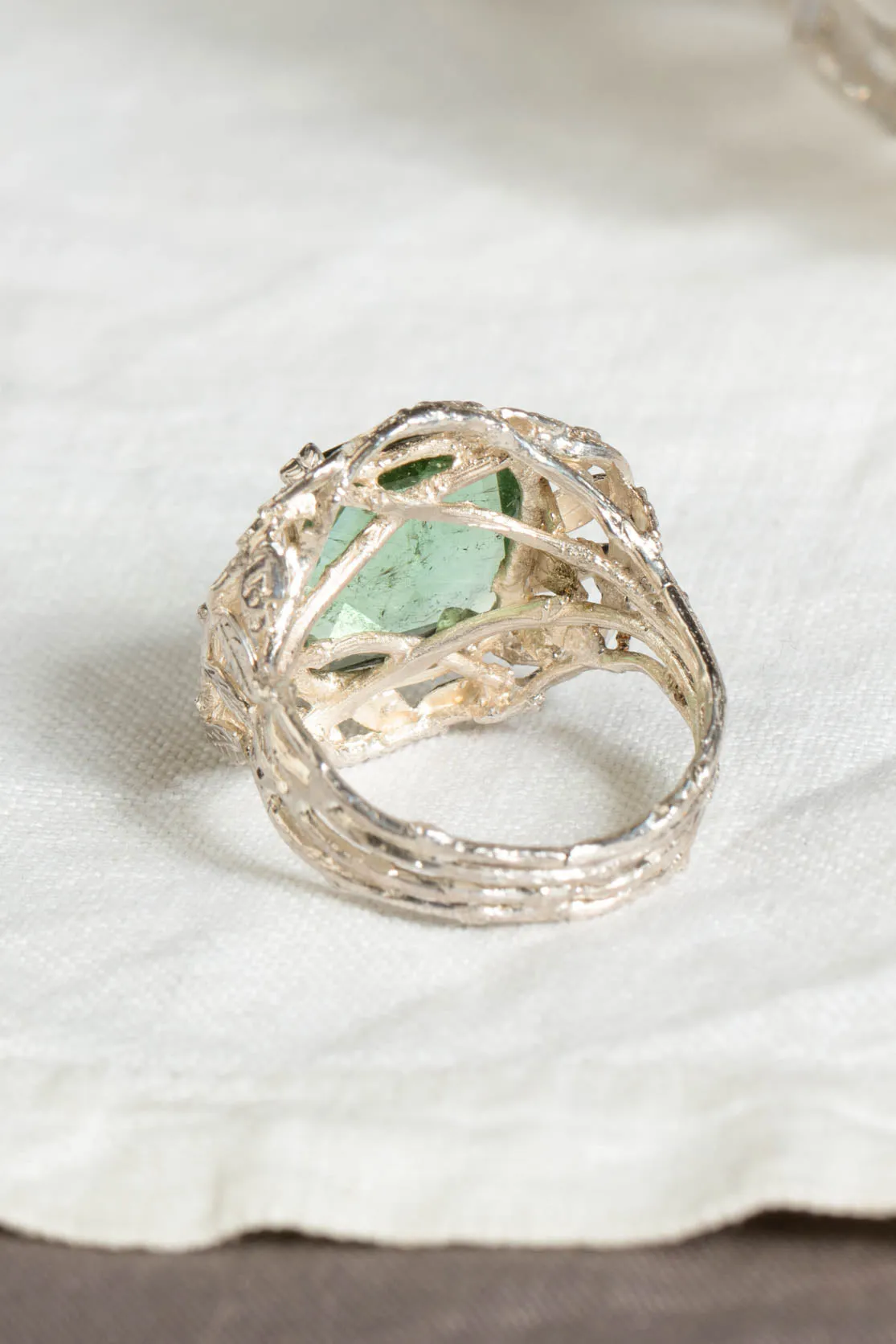Tourmaline And Leaves Cocktail Ring - One Of A Kind in 925 Sterling Silver