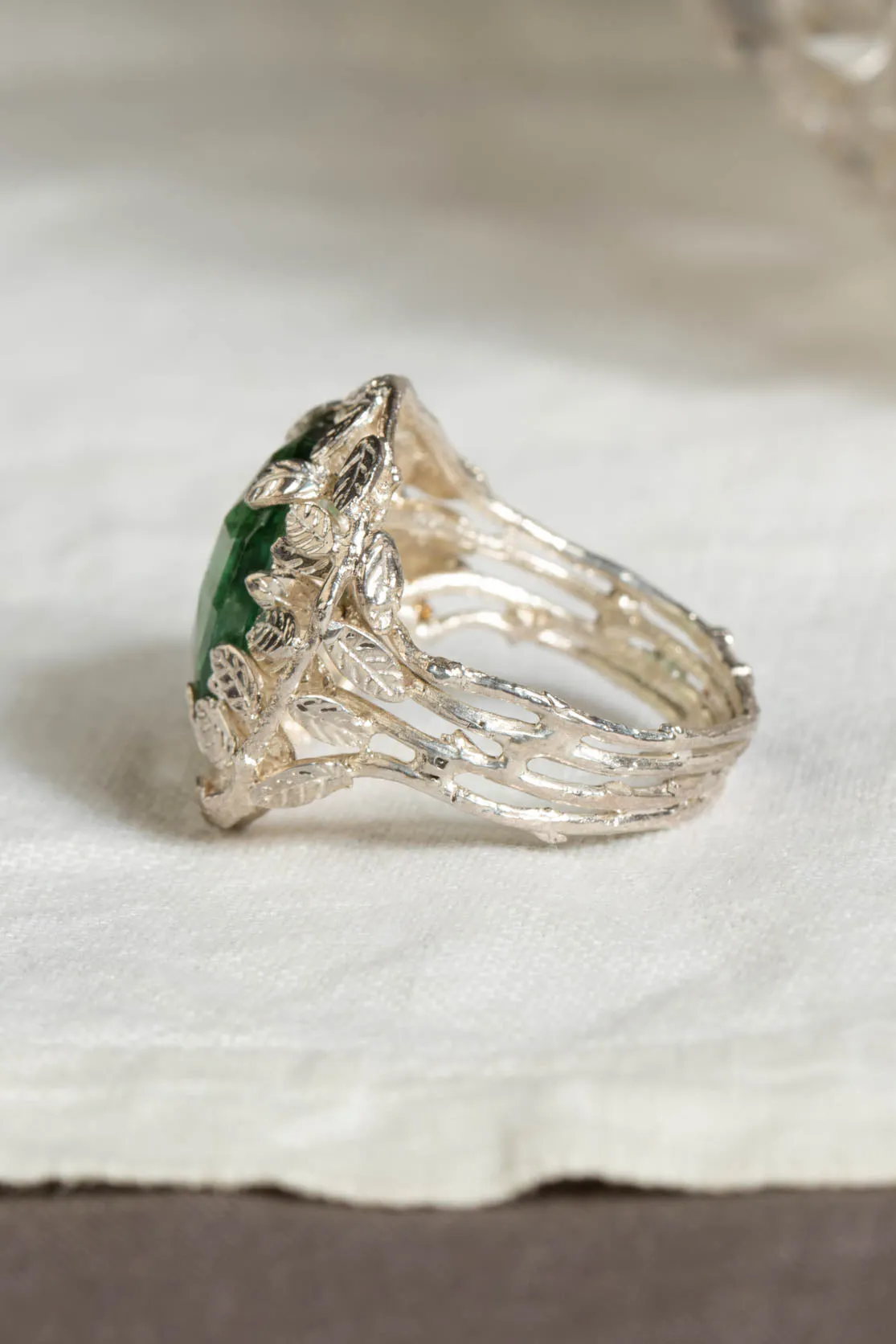 Tourmaline And Leaves Cocktail Ring - One Of A Kind in 925 Sterling Silver