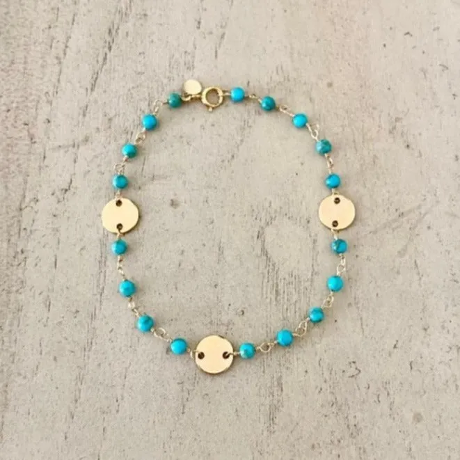 Turquoise Bracelet with Gold Disc