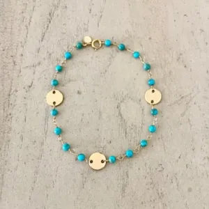 Turquoise Bracelet with Gold Disc