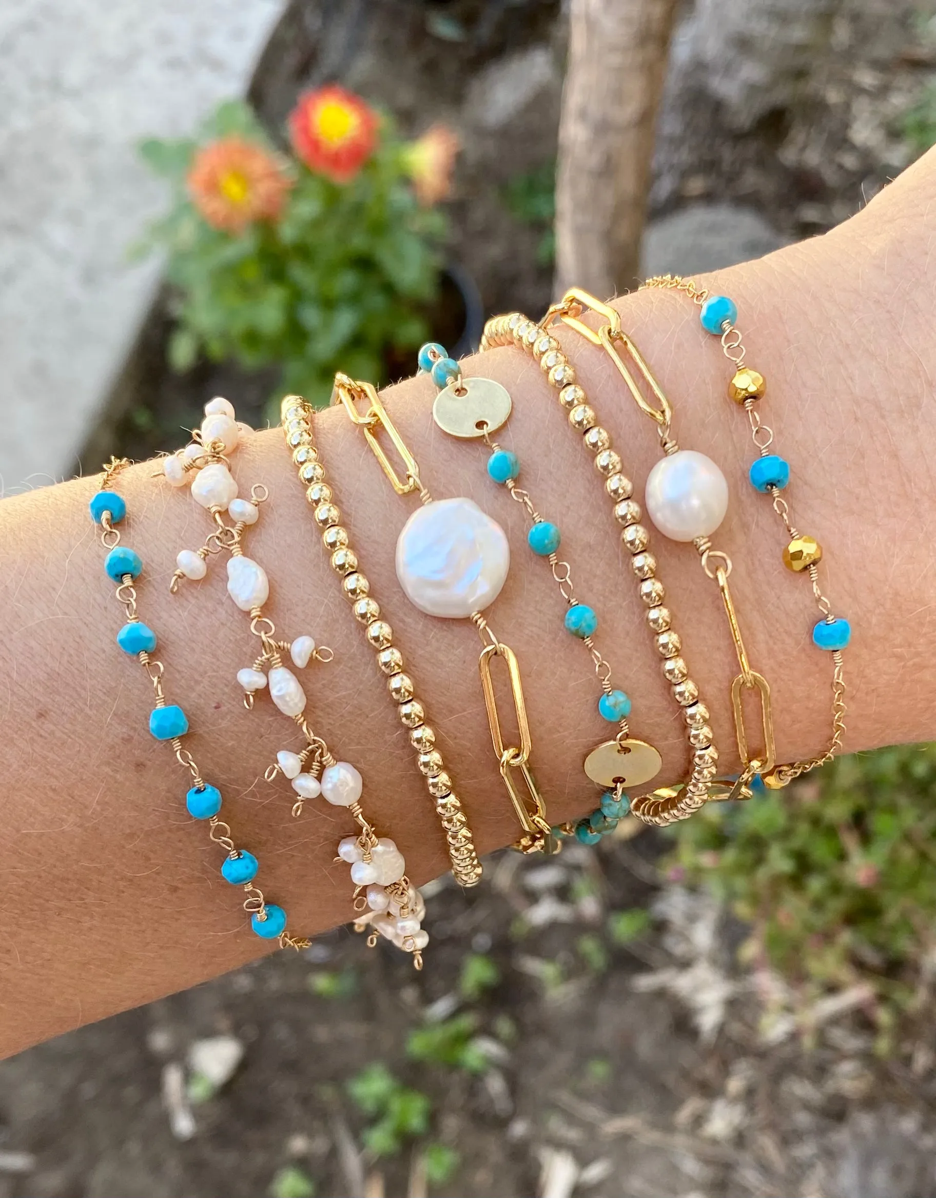Turquoise Bracelet with Gold Disc