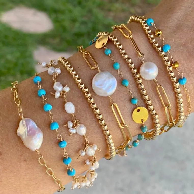 Turquoise Bracelet with Gold Disc