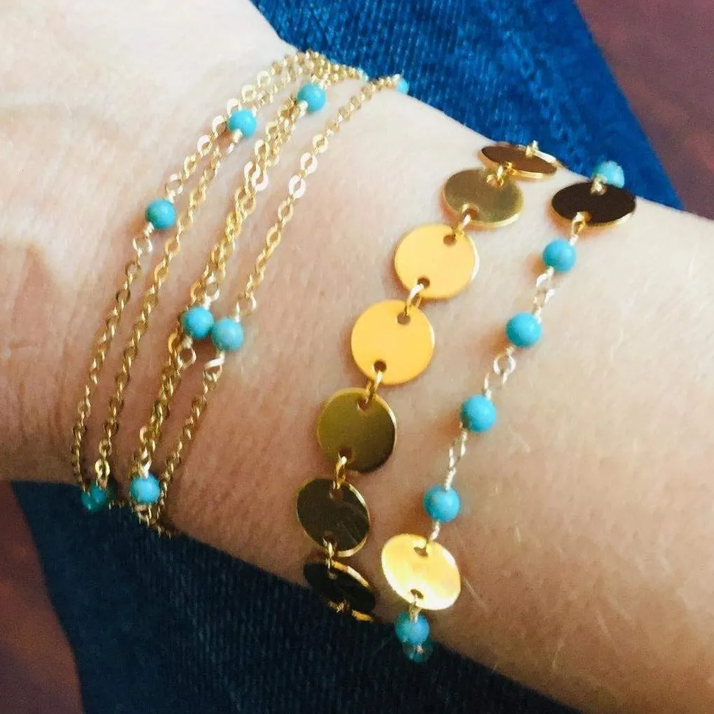 Turquoise Bracelet with Gold Disc