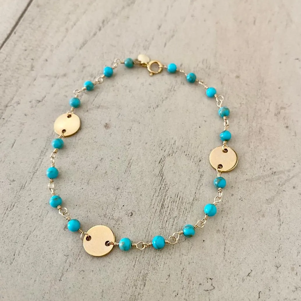 Turquoise Bracelet with Gold Disc