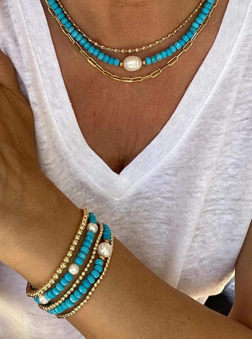 Turquoise Bracelet with Pearls