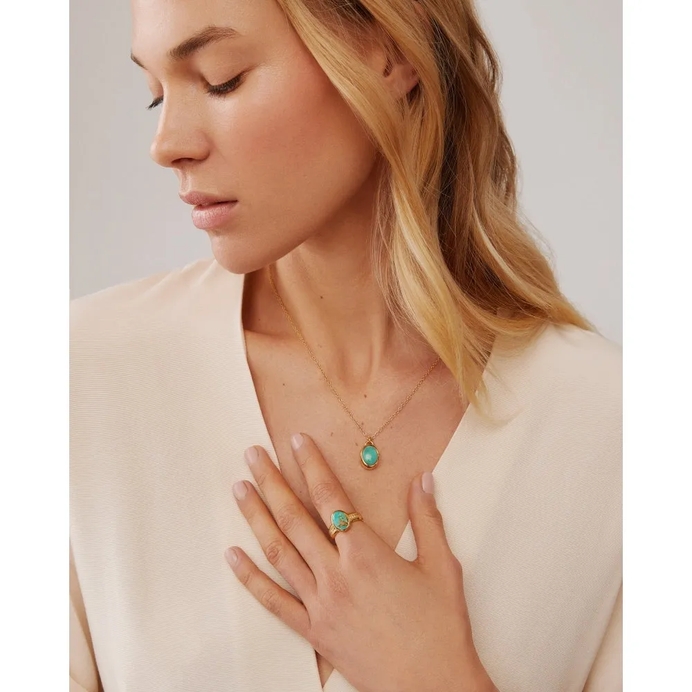 Turquoise Oval Cocktail Ring, Size P 1/2 - Gold - RG10235-GTQ-8